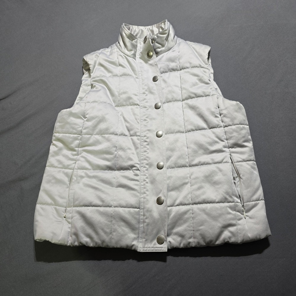 Lauren Ralph Lauren Puffer Vest Women large gray sliver Quilted Old Money Preppy